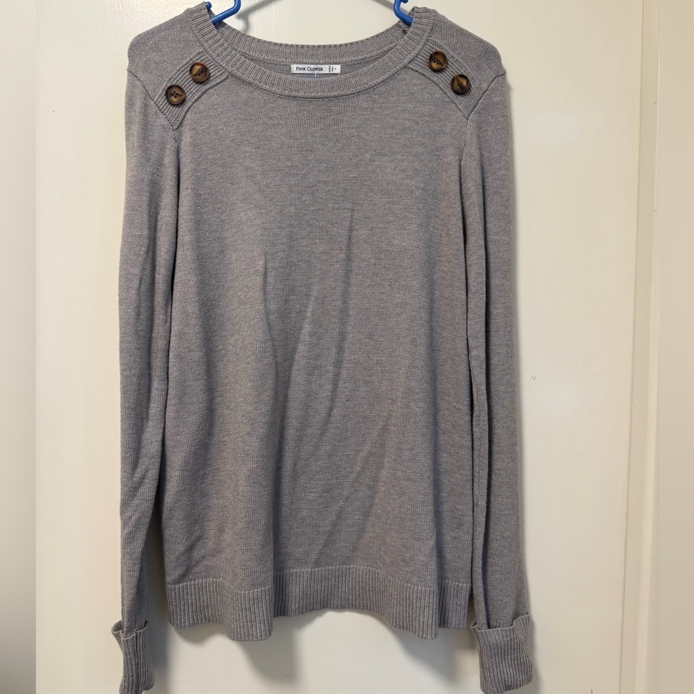 Pink Clover Gray Sweater with Button Accents
